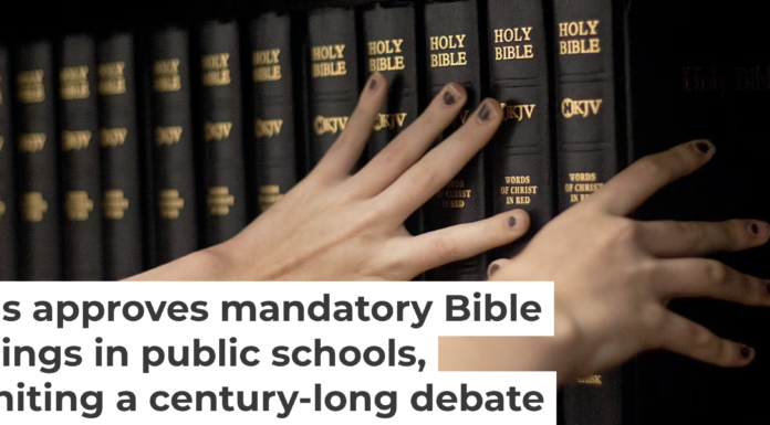 Texas’ new list of required readings for public schools, which includes biblical stories and excerpts, will begin to take effect in 2030. AP Photo/David Goldman